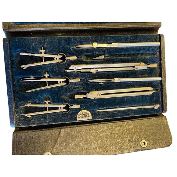Vintage ATECO Drafting Compass Set 8 Piece Metal Case Made in USA for Architects - Picture 3 of 11